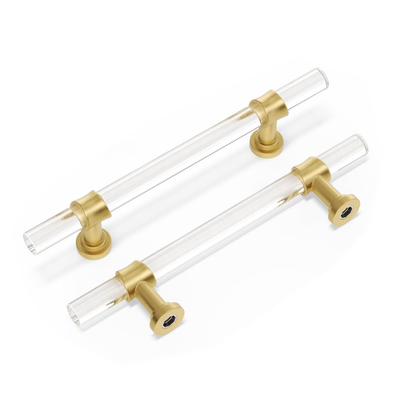 Peaha 10 Pack 4 Inch Acrylic Cabinet Pulls Gold Drawer Handles Brushed Brass Hardware Zinc Alloy for Dresser Cupboard Kitchen - Image 1